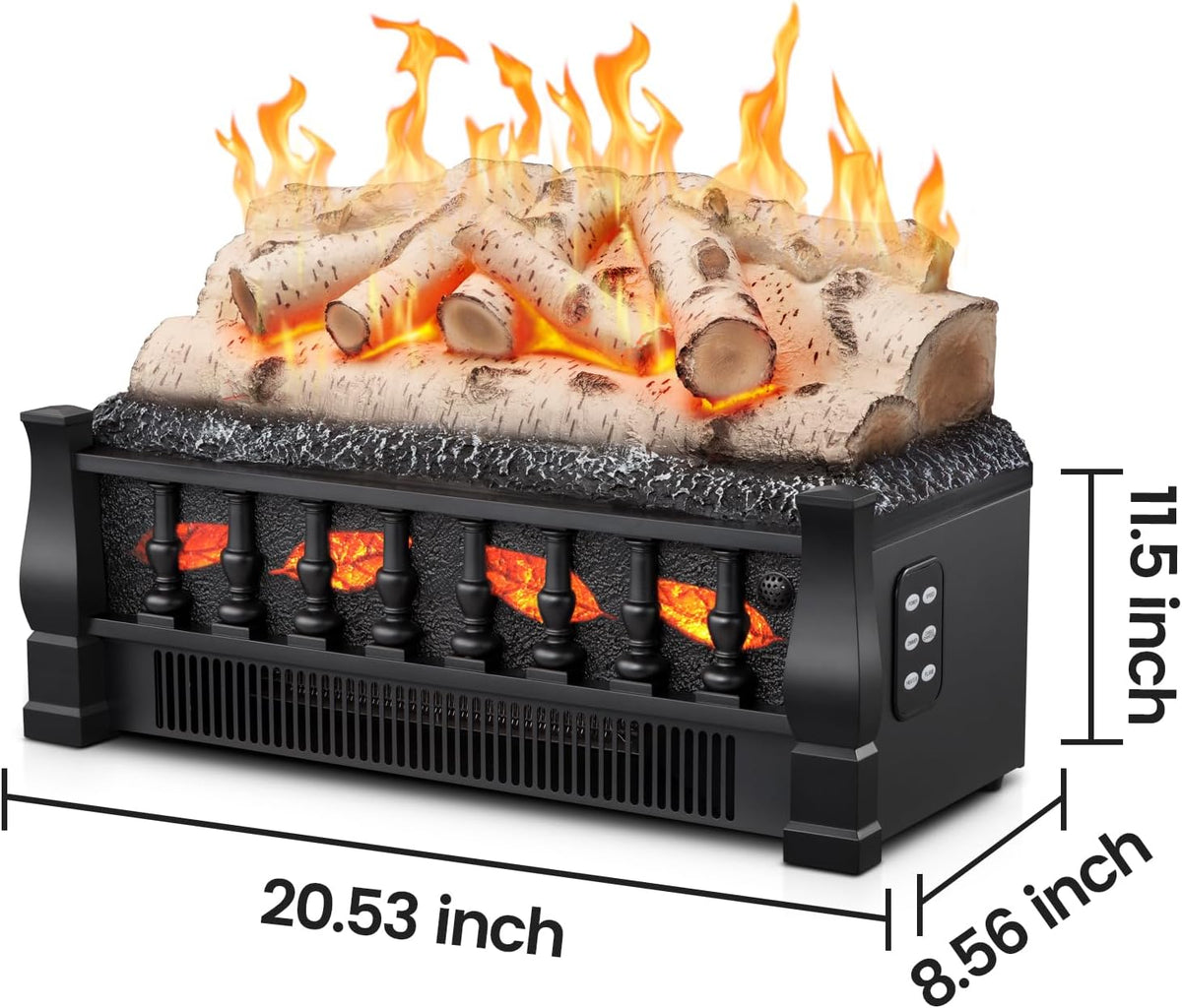 Electric Fireplace Insert Log Heater 21 Inches, 5 Flame Brightness, Multiple Flicker Speed, 750w/1500w Heating, Remote Control, Auto Shut Off