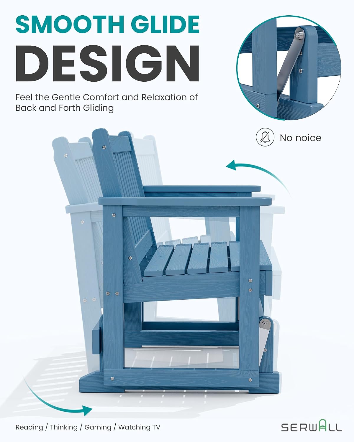 SERWALL 2 Person Patio Glider Bench, HDPE All Weather Swinging Bench, Navy