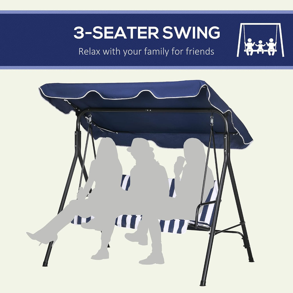 Outsunny 3-Person Porch Swing w/Stand Adjustable Tilt Canopy, Dark Blue