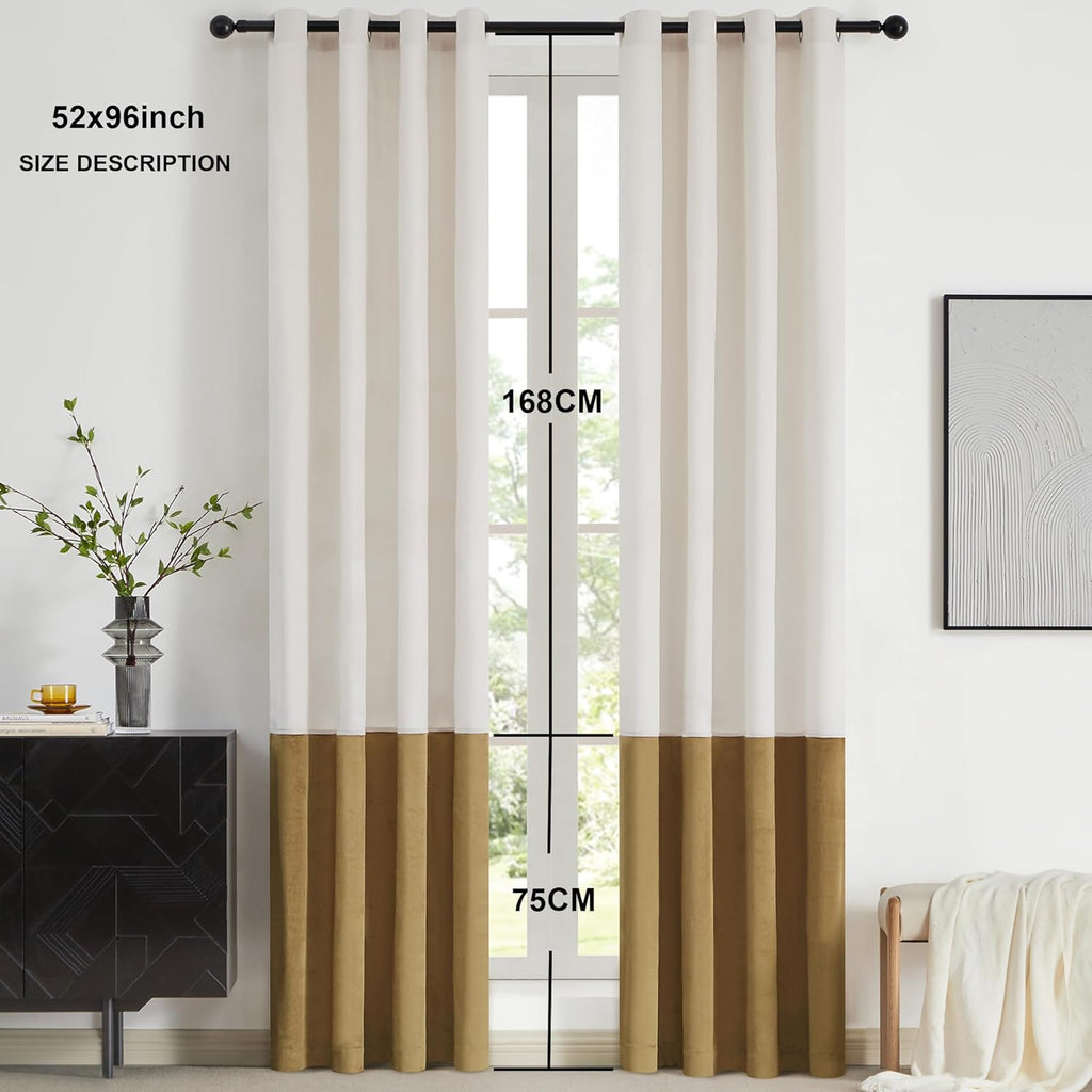 BULBUL Luxury Cream Gold Curtains 96 inches for Modern Living Room