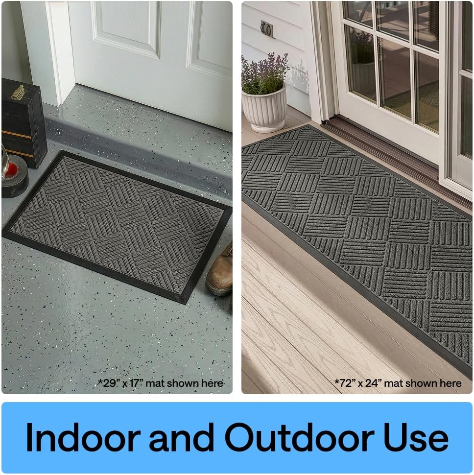GORILLA GRIP WeatherMAX Door Mat, Indoor Outdoor Use, 35x23, Gray Diamond