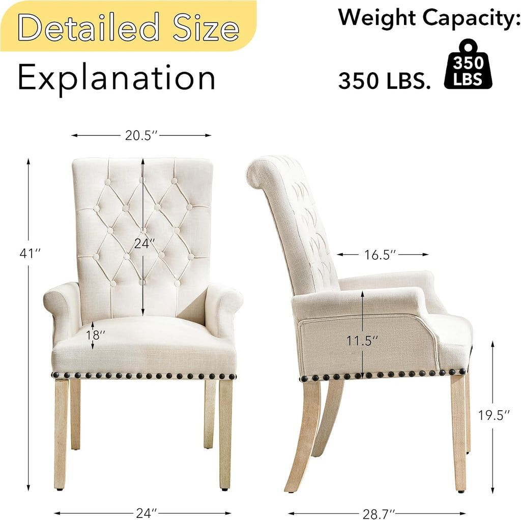 adochr Dining Chairs with Arms,Linen High Back Dining Room Chairs, Beige