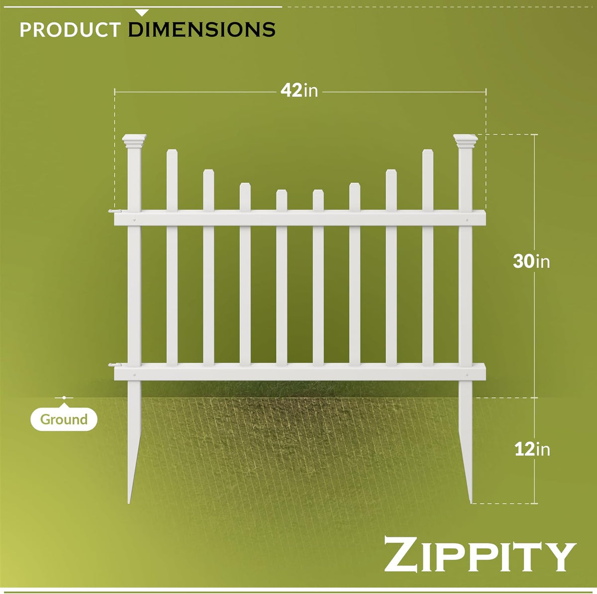 Zippity Washington Picket Fence Panels, White Vinyl DIY No Dig Kit