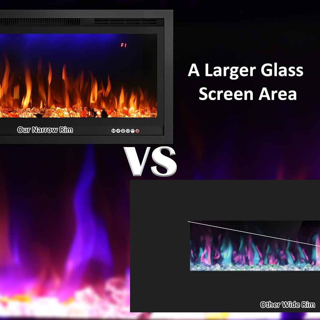 50" WiFi-Enabled Electric Fireplace Insert, APP Smart Control, Wall Mounted&Recessed Linear Fireplace Heater with Thermostat, Flame&Top Lights, Log&Crystal, Timer