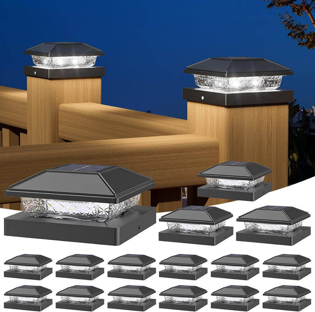 NIORSUN Solar Post Cap Lights,4x4 Post Solar Light Cool White,Black 16 Pack