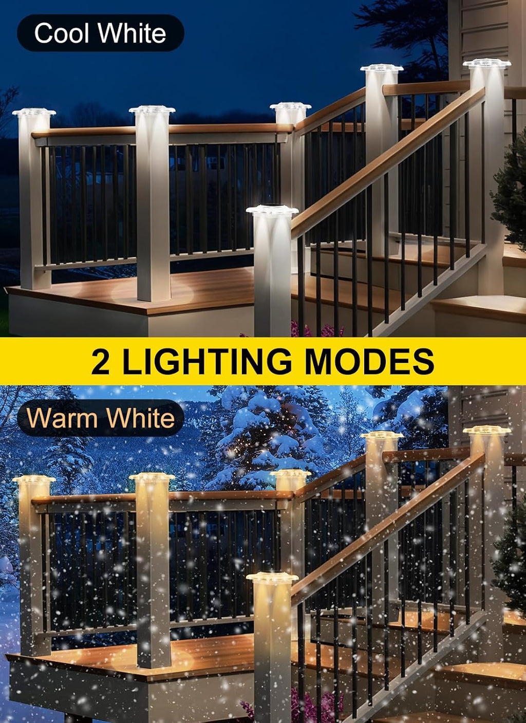 T-SUN 4x4 Solar Post Lights, 6 Pack Warm & Cool White for Post with Stairs