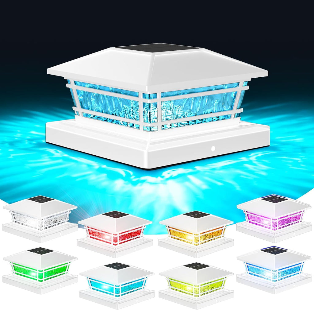 Solar Post Cap Lights Outdoor 8 RGB Solid Colors & Color Changing