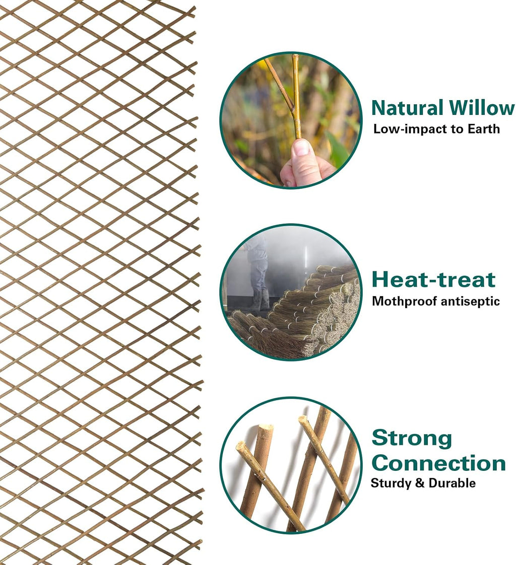 natural willow lattice 2 pack, willow expandable fence, close-up detail