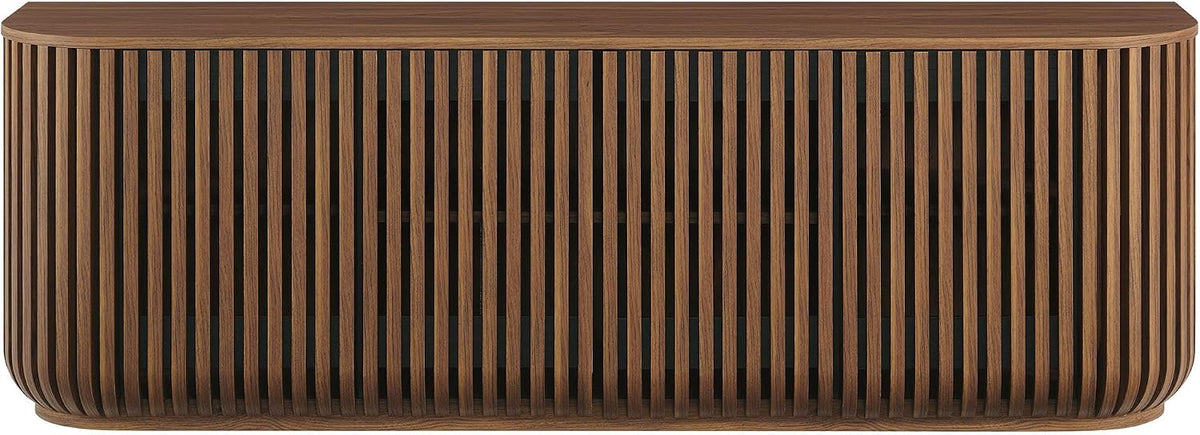 Modway Fortitude 75" Fluted Curved Sideboard Buffet with 4 Doors in Walnut – Modern Media Console TV Stand with Adjustable Shelves and Cable Management – Office Credenza Storage Cabinet