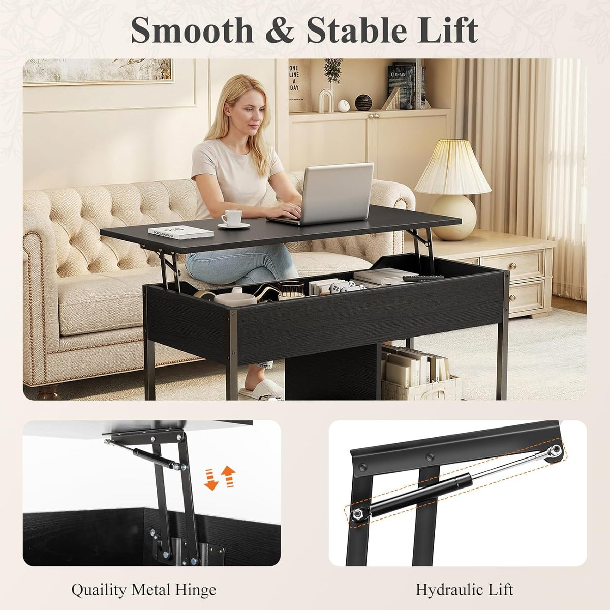 OLIXIS Coffee Table with Storage for Home Living Room Office, Black