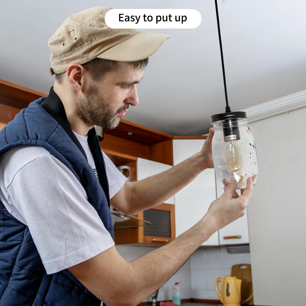 mason jar light fixtures：3.9" 1-light farmhouse pendant light, front angle view