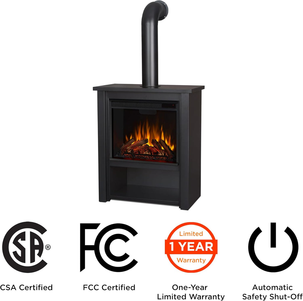 Real Flame Black Hollis Electric Fireplace - Freestanding with Remote Control - 6 Flame Colors & 5 Brightness Levels, Black