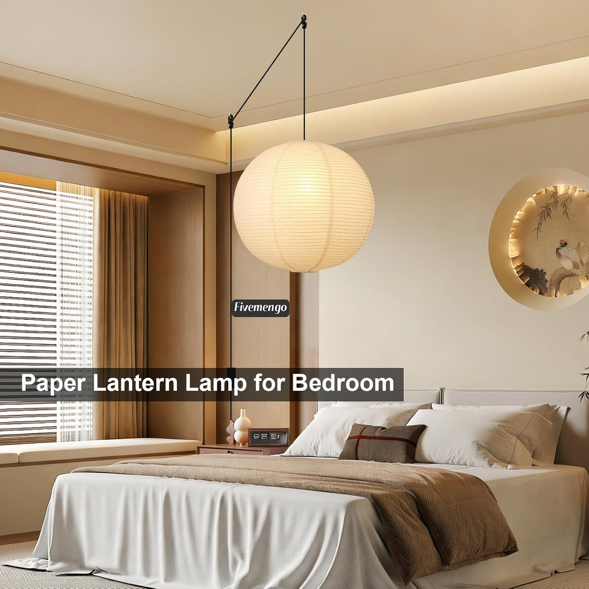 23.6in Paper Lanterns Plug in Hanging Lamp Off-White 19.7FT Cord