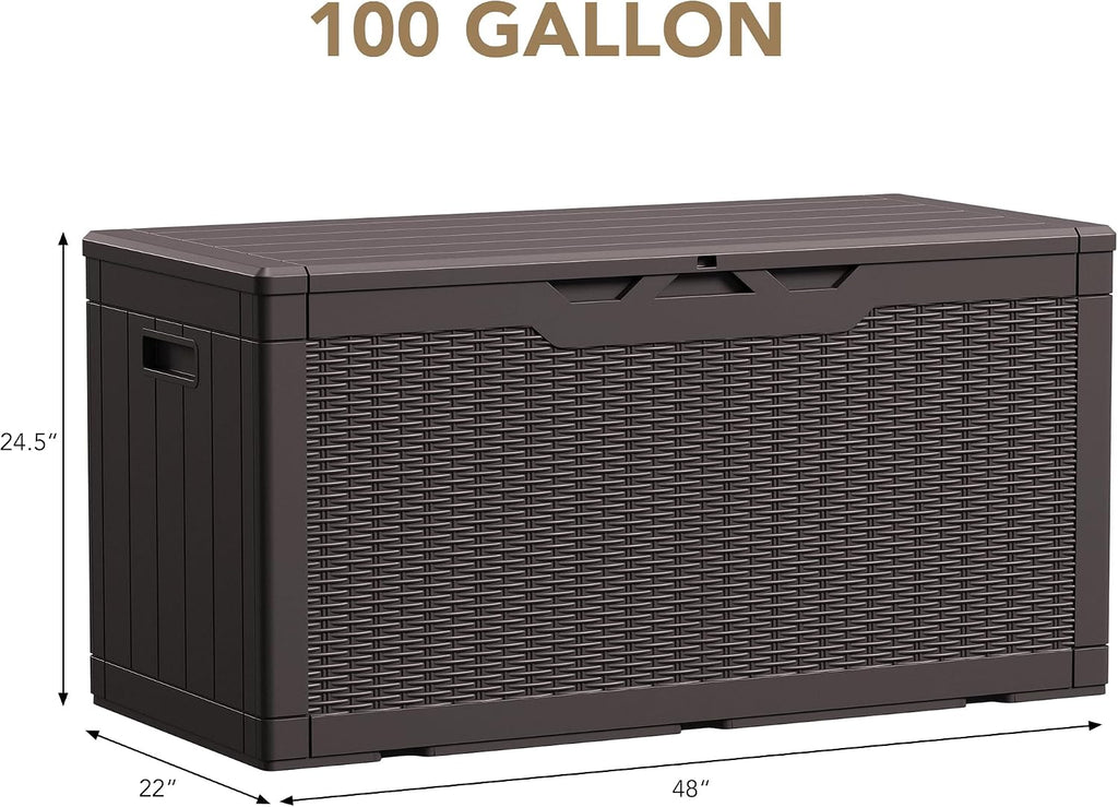 Devoko 100 Gallon Waterproof Resin Deck Box, Large Outdoor Storage Box