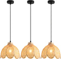 3-Pack Bamboo Pendant Light Mini Rattan Chandelier