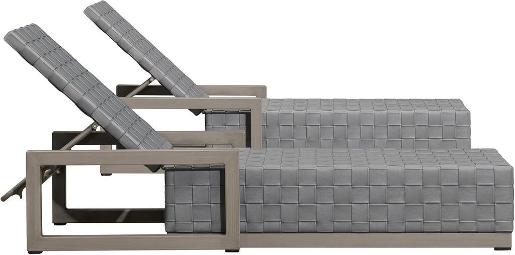 PURPLE LEAF Patio Lounge Chair Set of 2 PU Leather Adjustable Backrest Grey