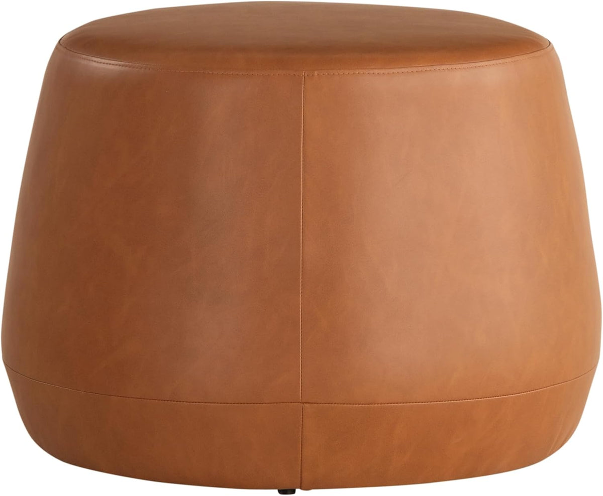 Studio Living Waverly 24" Thimble Ottoman, Urban Transitional, Fully Assembled, Vegan Leather Fabric, Carmel