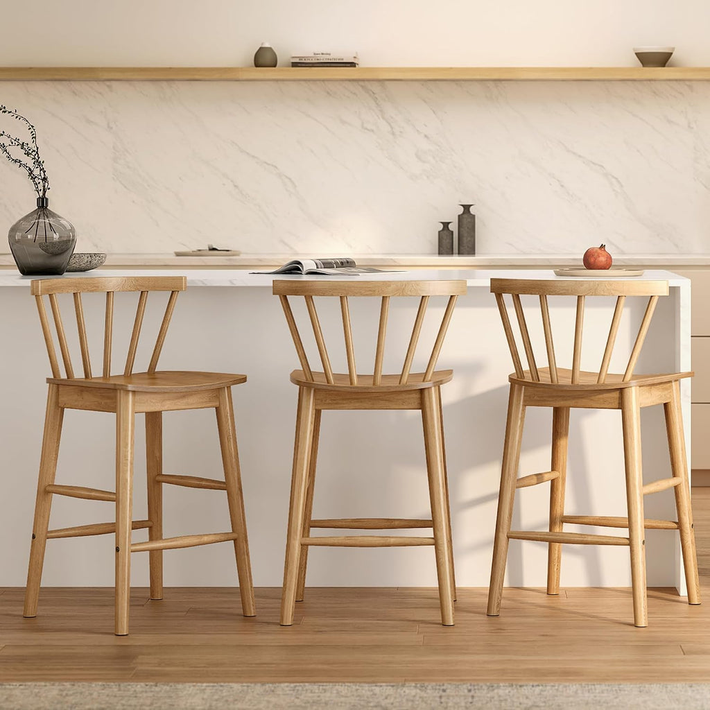 EYYTHUNG Wood Bar Stools Set of 3, Natural Oak