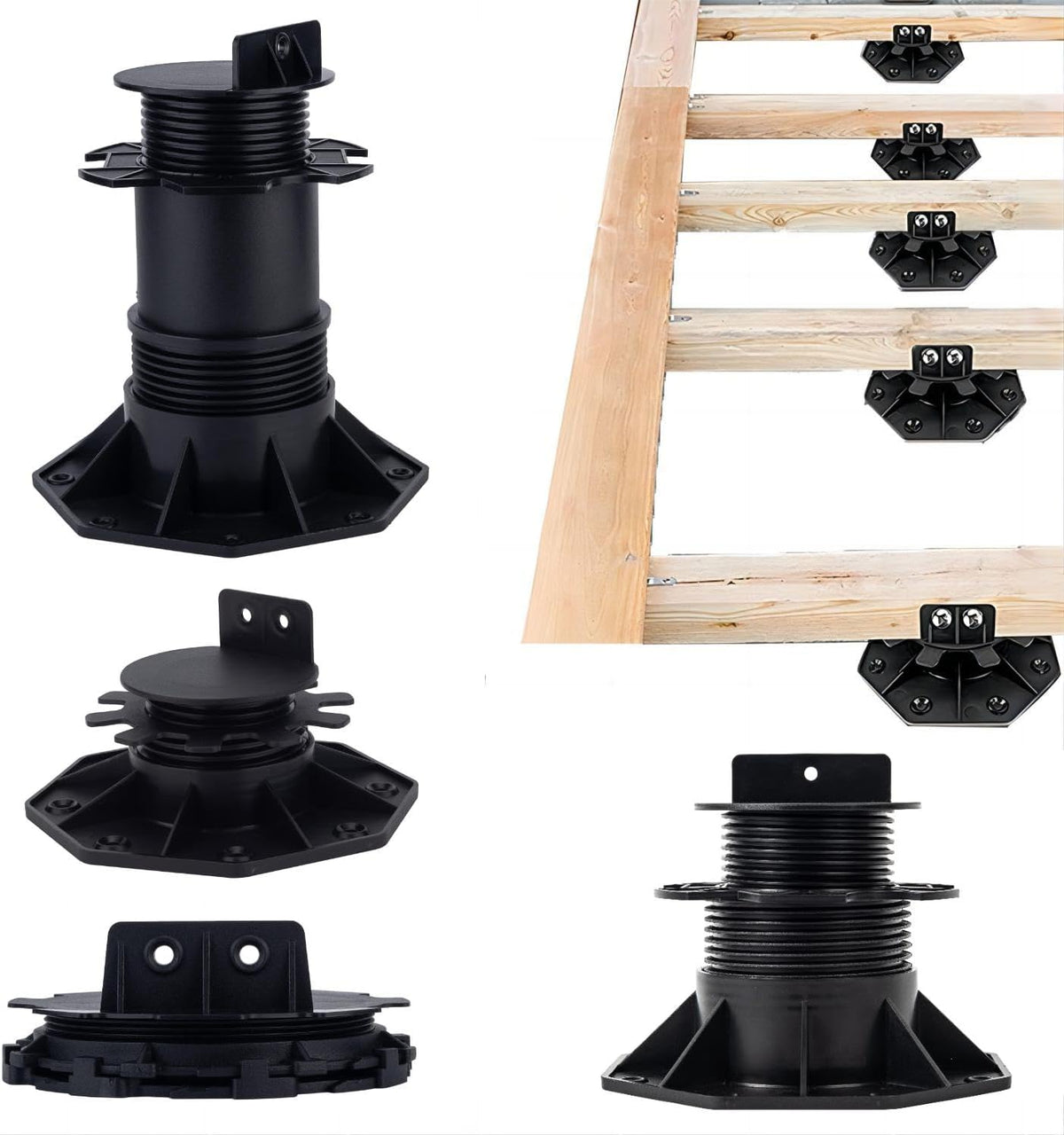 adjustable deck support pedestal - base support for, side view