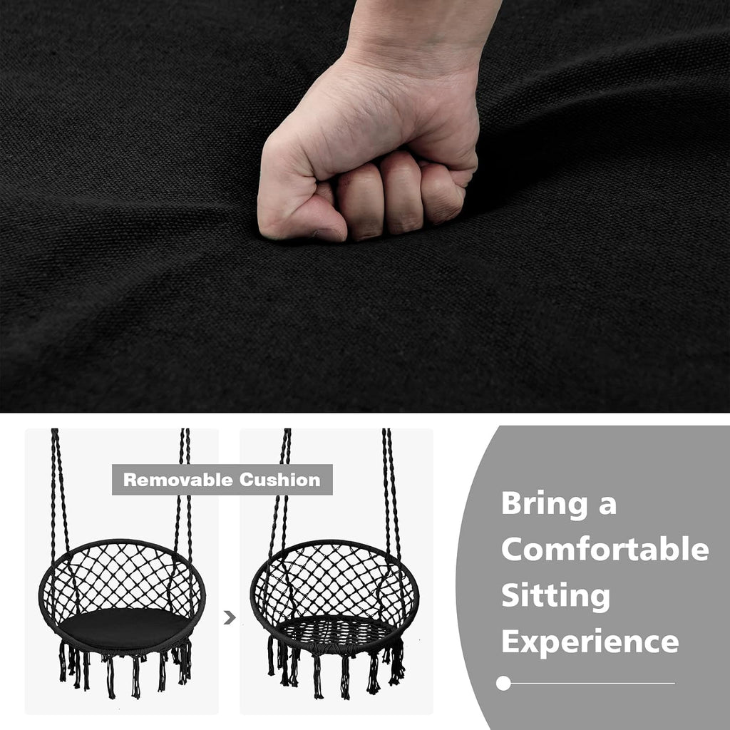 Giantex Hammock Chair Macrame Swing with Cushion & Hardware Kit, Black