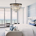 Modern Crystal Chandelier 24" Black Pendant Light Fixture for Living Room