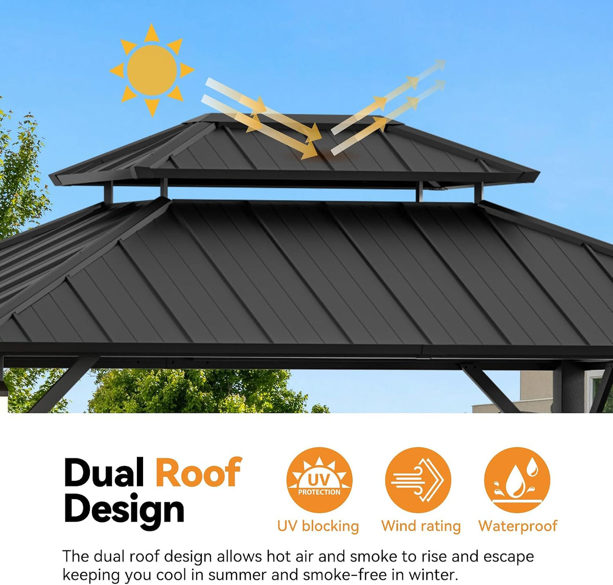 Modern Shade Hardtop Gazebo 10x12 with 4 LED Lights for Backyard, Black
