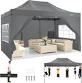 COBIZI 10x15 Heavy Duty Pop Up Canopy Tent with 4 Sidewalls, Gray