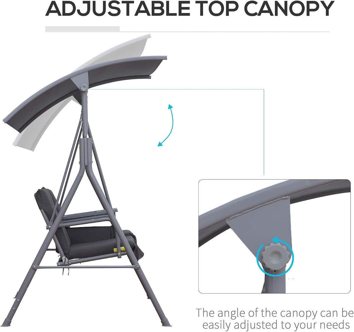 Outsunny 2 Person Porch Swing with Stand Canopy Outdoor Swing Gray
