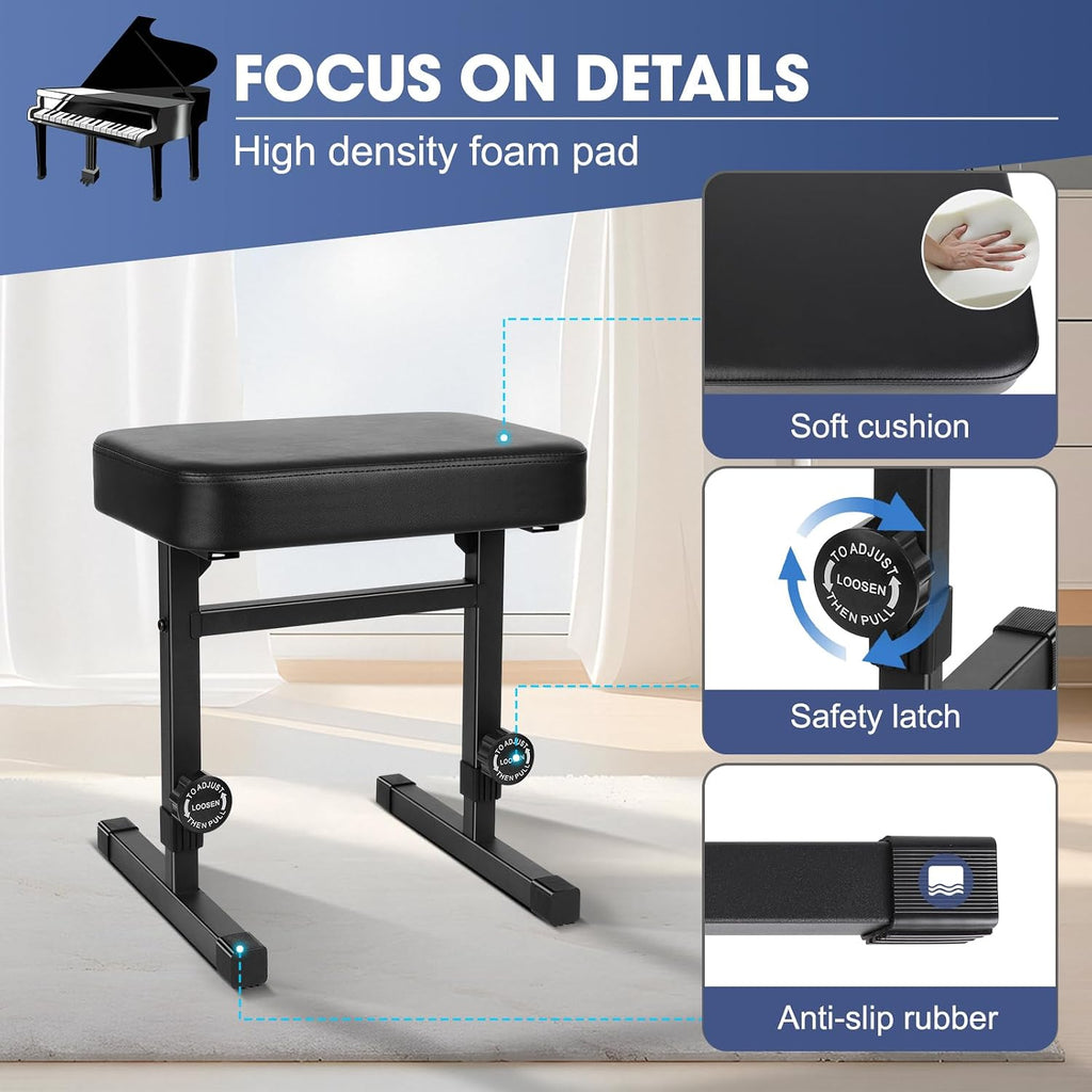 ramzi piano bench adjustable height, close-up detail