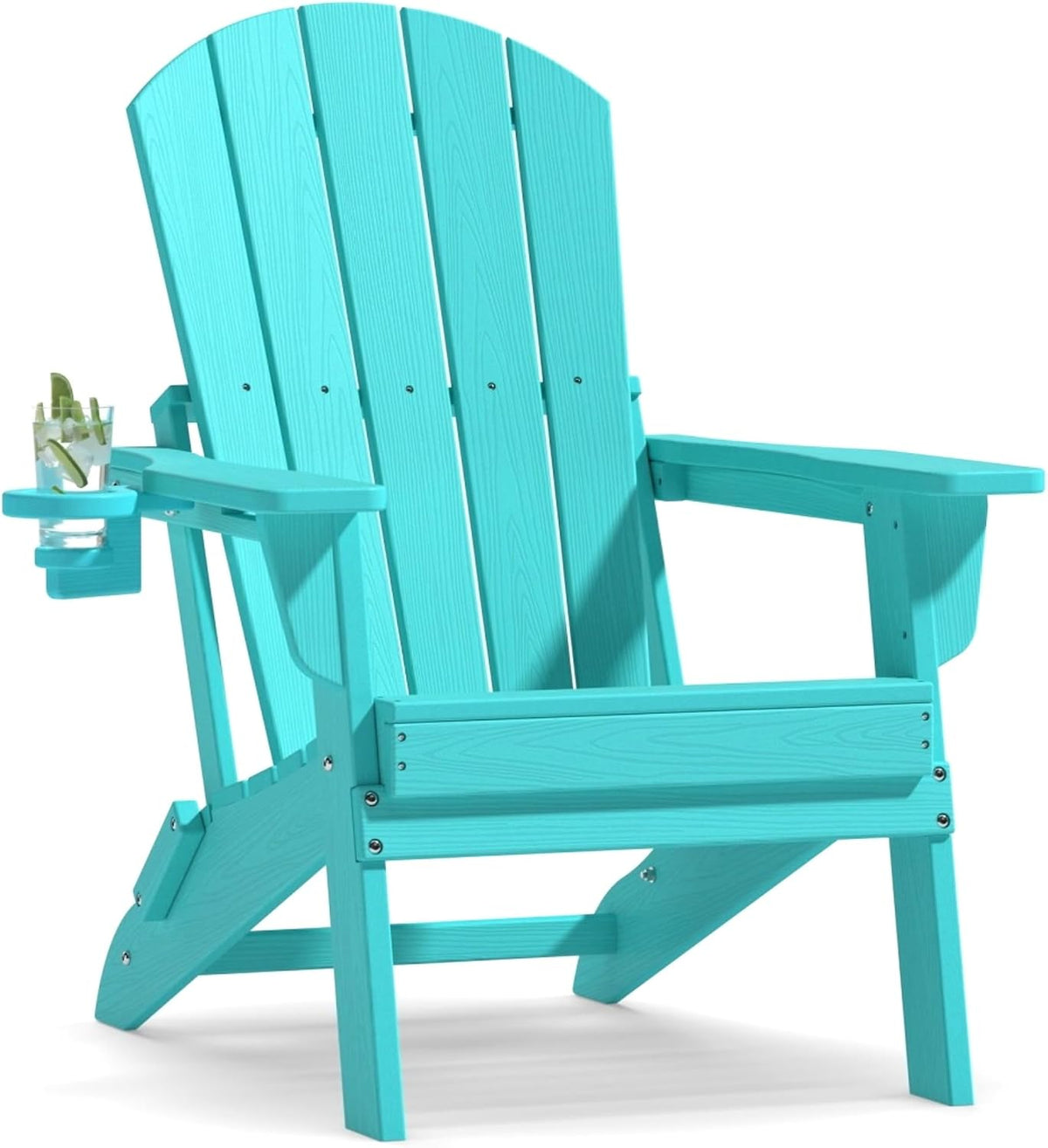Plawdlik Folding Adirondack Chair, Wooden Textured with Cup Holder, Aruba