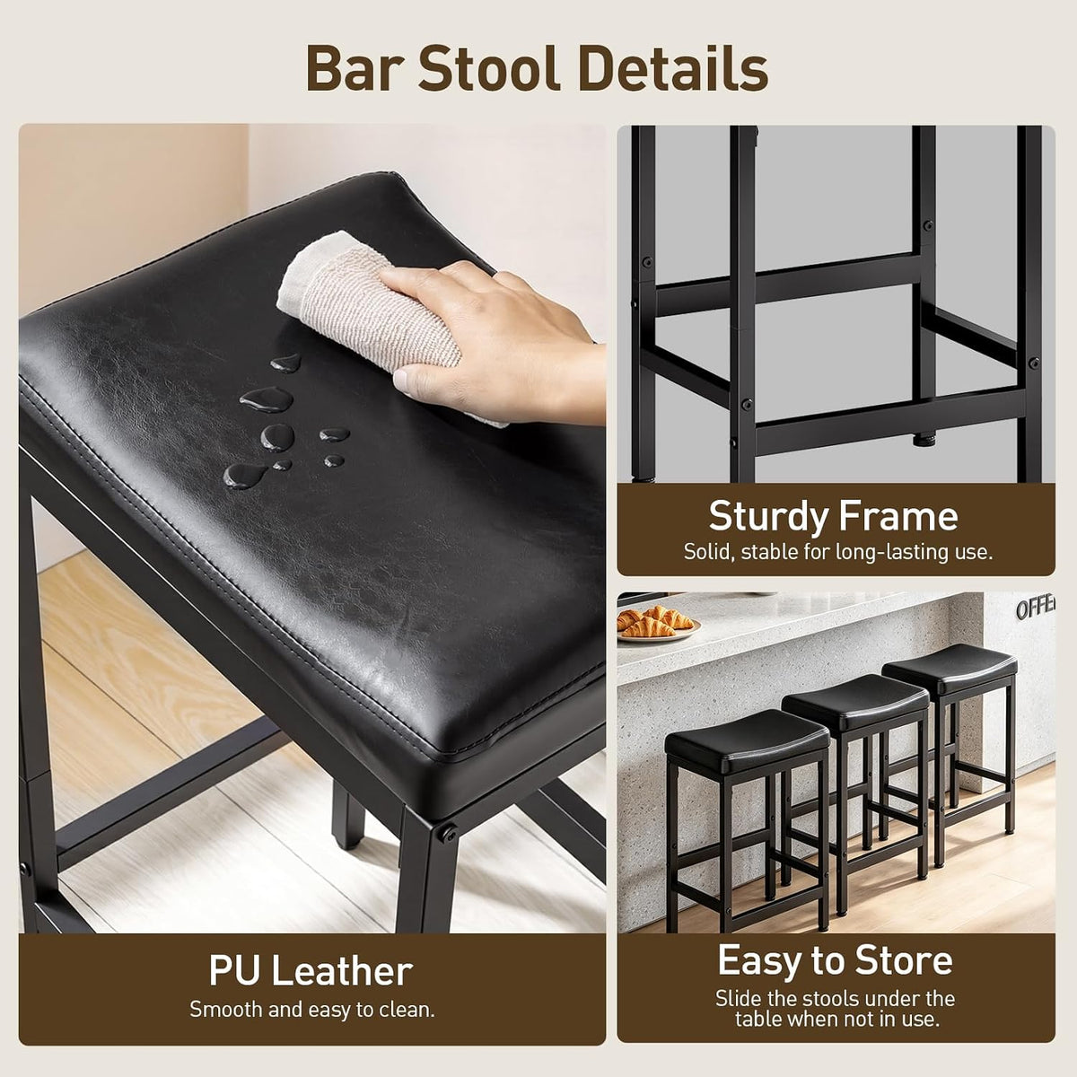 RALGEND Bar Stools Set of 2, Counter Height Stools, Kitchen Stools