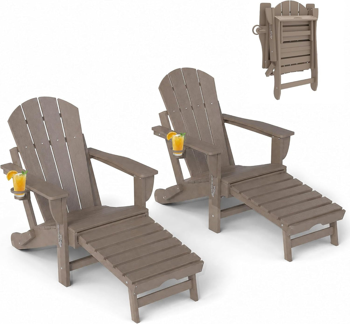 Outsunny Folding Adirondack Chair Set of 2 with Retractable Ottoman Brown