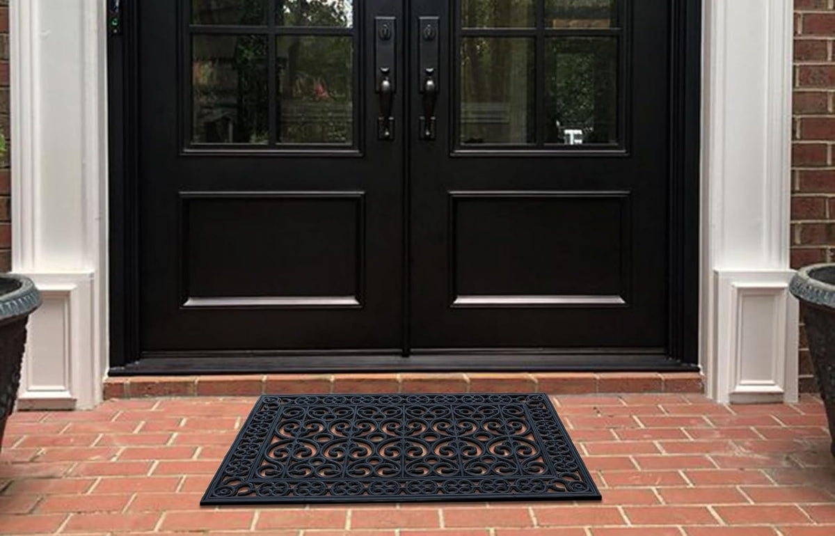 A1 Home Collections 9-LB Heavy Duty Rubber Doormat 24"×36" - Won't Blow Away | Outside Front Door Mat, Mud Dirt Scraper, Non-Slip Drainage Mat for Entryway Patio Garage, All-Weather, 100% Rubber