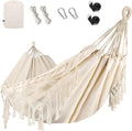 Bellzacasa Double Hammock, Heavy Duty 500 lb Load Capacity Tassels and Fishtail Knitting Portable Camping Hammocks with Mounting Straps for Outdoor Camping Patio Balcony Beige
