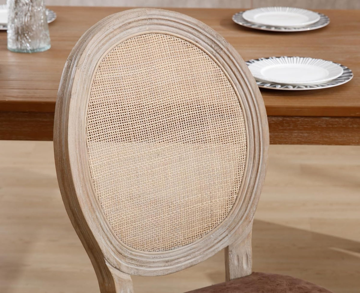 chairus Farmhouse Rattan Dining Chairs Set of 8, Leather French Country Chairs with Round Back, Oval Side Chairs for Kitchen/Restaurant/Dining Room/Living Room, Brown - 8 PCS