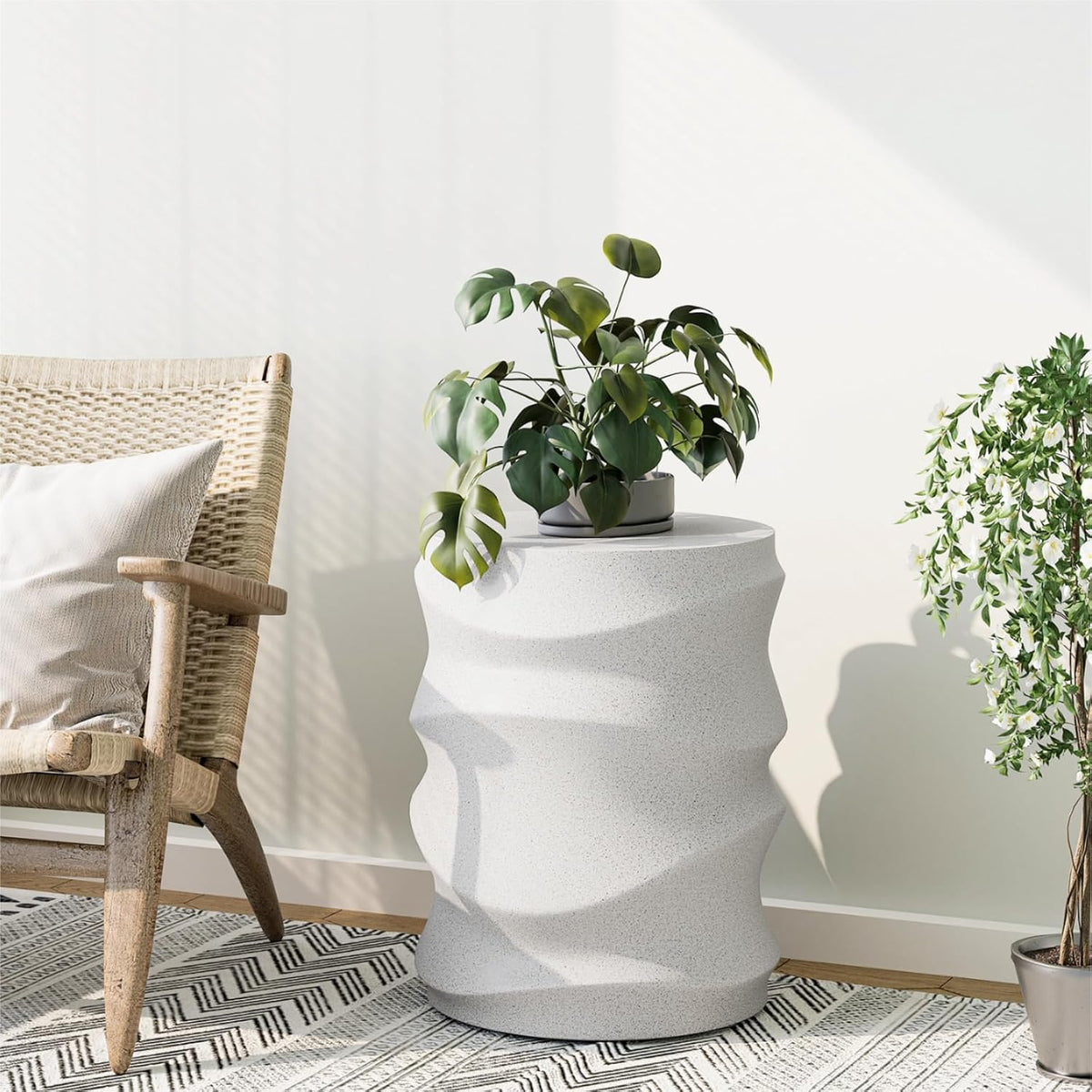 SUNBURY Outdoor Side Table, 18" H Round Concrete End Table Streamlined