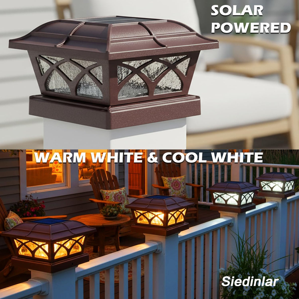 SIEDiNLAR Solar Post Cap Lights Outdoor Glass 2 Color Modes Brown (10 Pack)