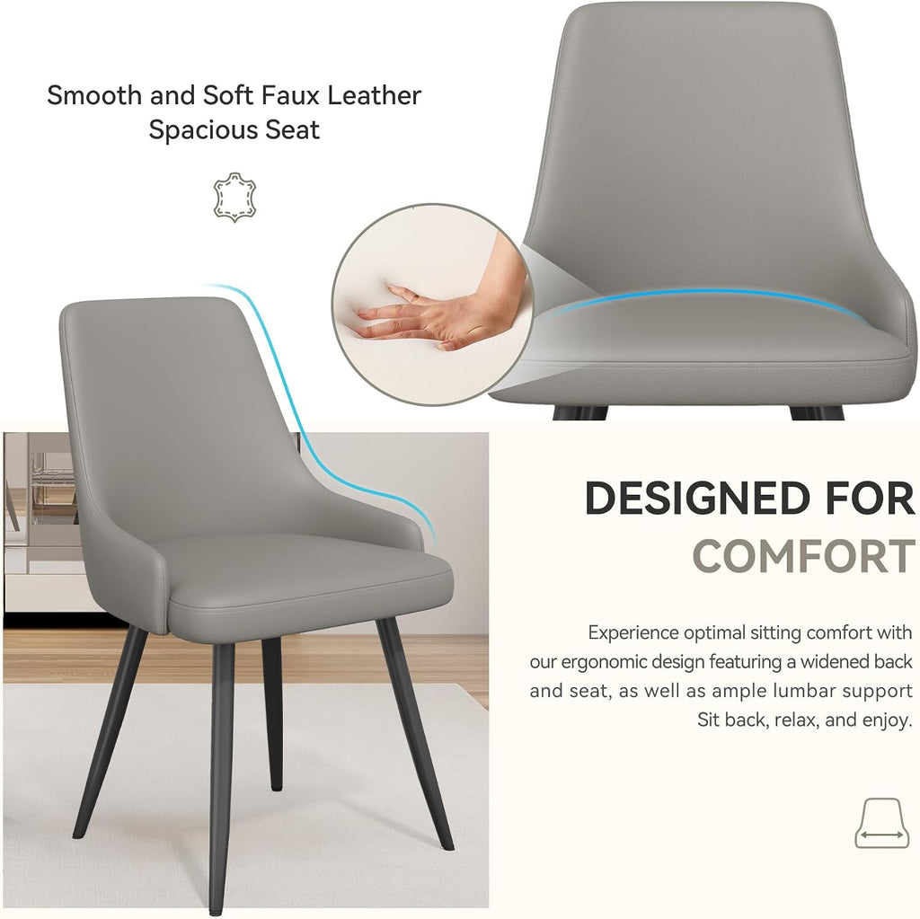 Faux Leather Chairs Set of 6, Waterproof Padded Seat,Grey