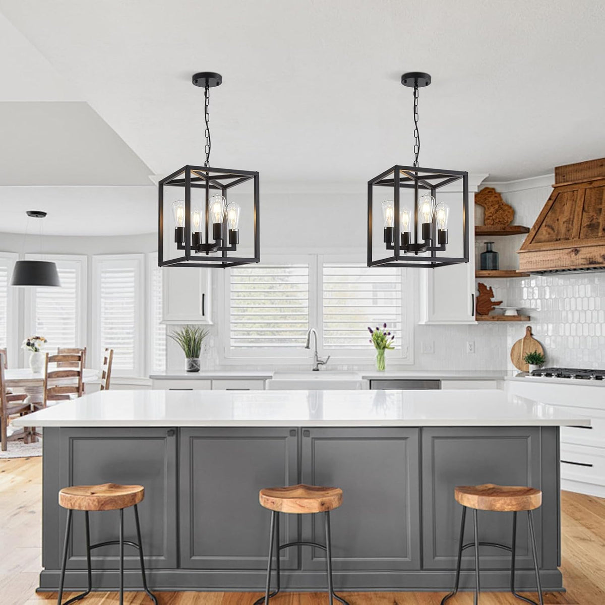 lanhall 4-light farmhouse chandelier fixture rustic industrial pendant, close-up detail