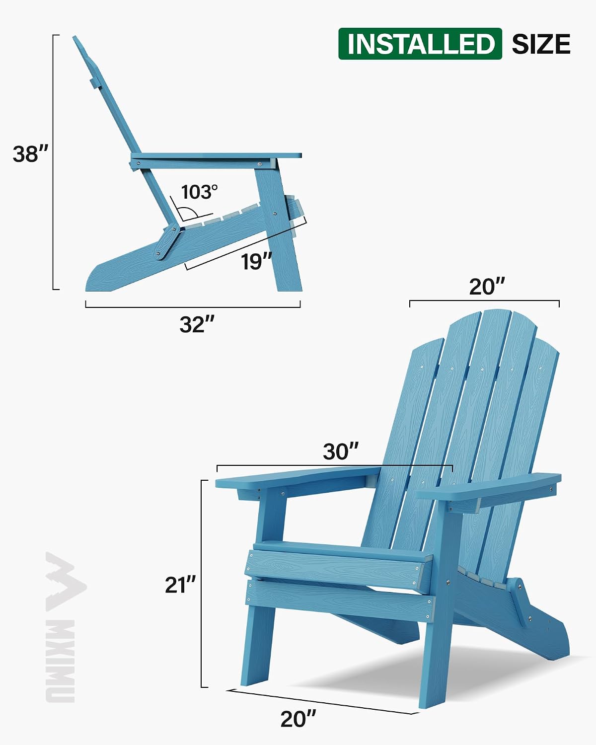 MXIMU Folding Adirondack Chairs Set of 8, Easy to Assemble Plastic Chair