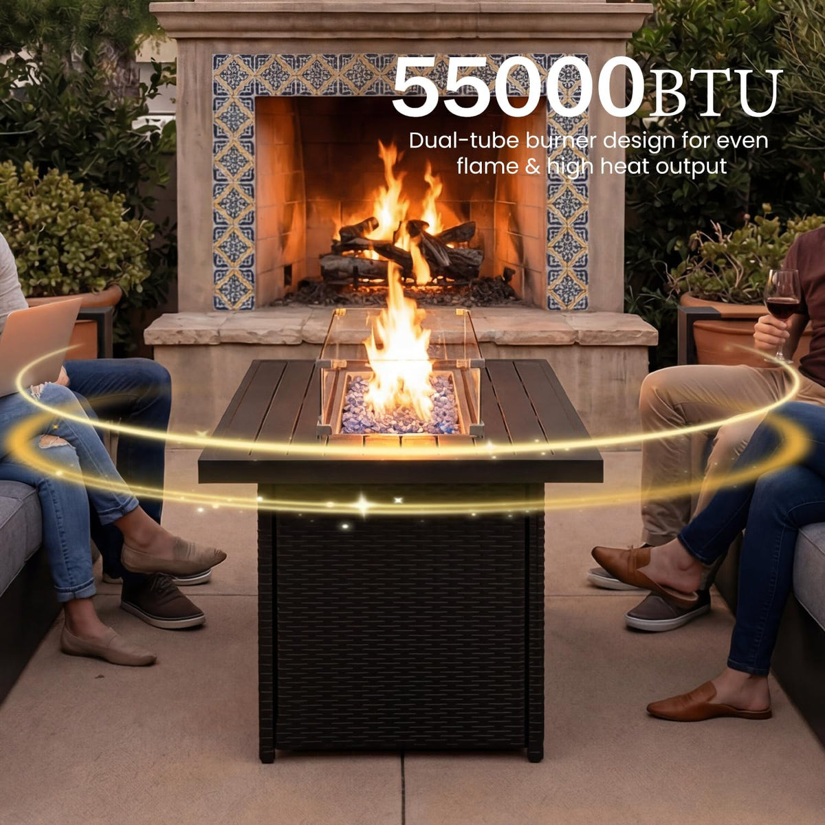 LayinSun 4 Pieces Aluminum Patio Furniture Set with Fire Pit Table