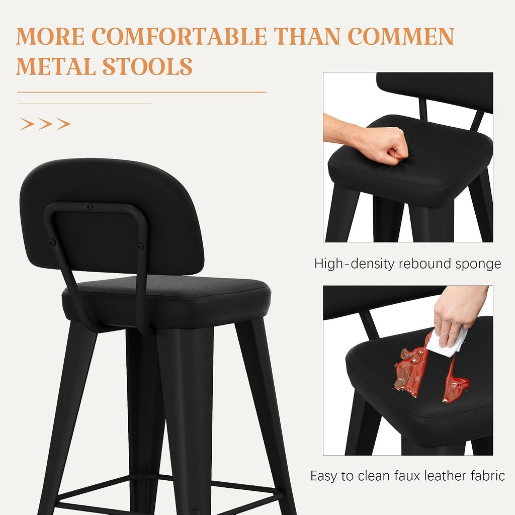 Yongchuang Counter Height Bar Stools with Back Set of 4, Black Faux Leather
