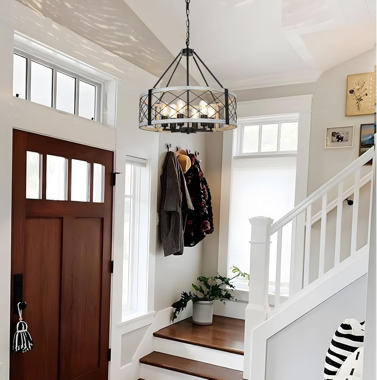 6-light 22.5'' farmhouse chandelier for dining room light, side view