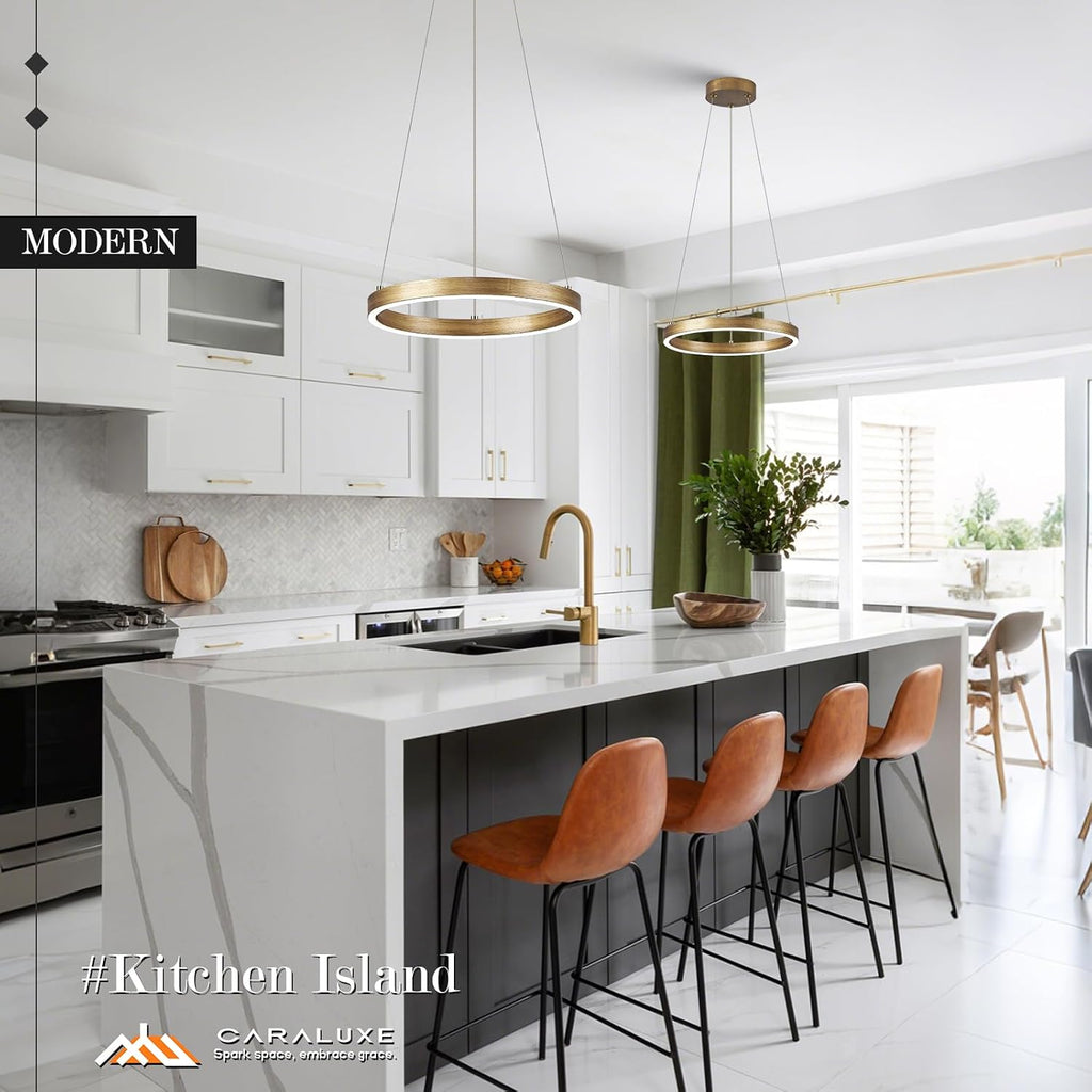 12in LED Ring Chandelier Brass Gold Modern Dimmable Pendant Light