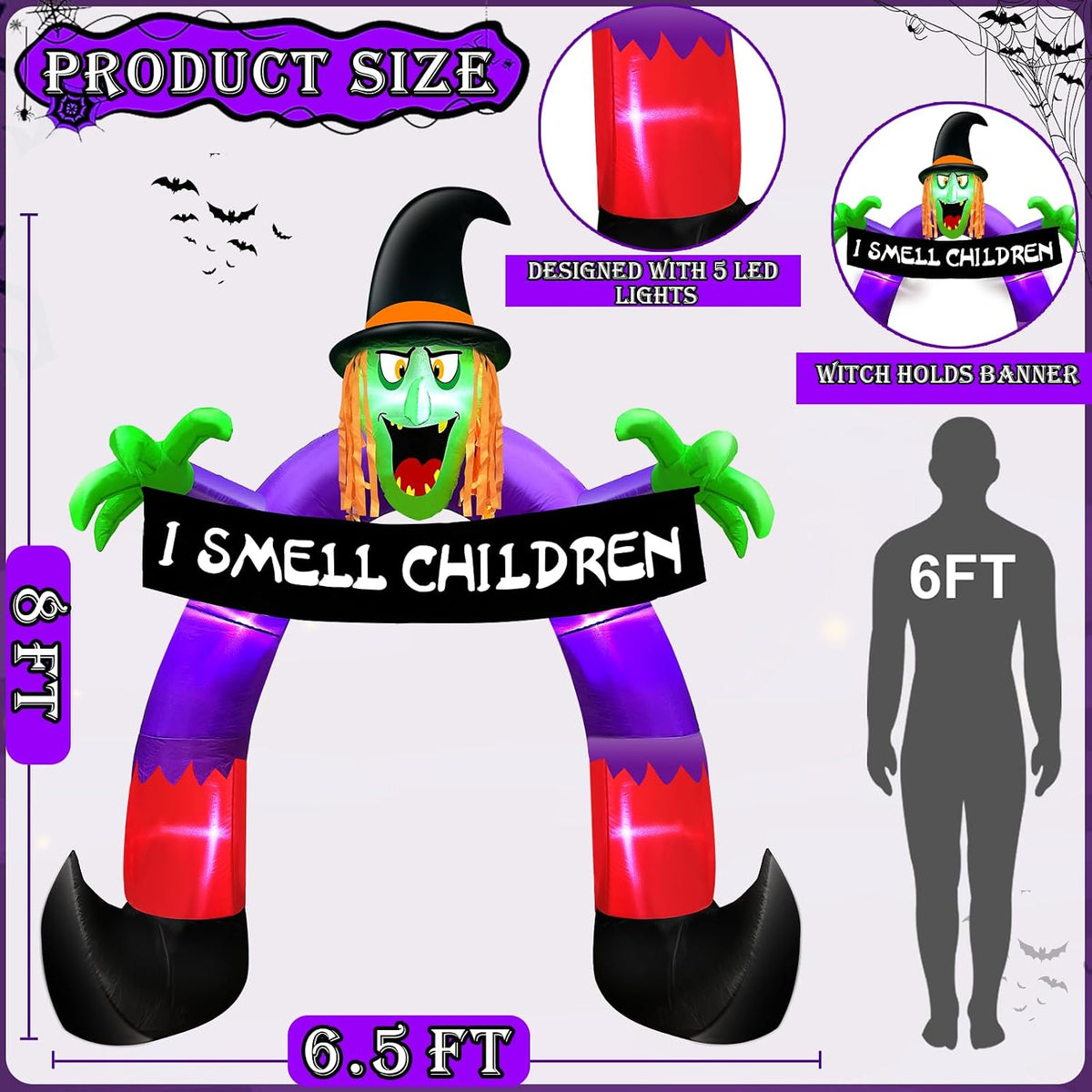 8Ft Halloween Inflatables Outdoor Decorations Witch Holds Banner Archway
