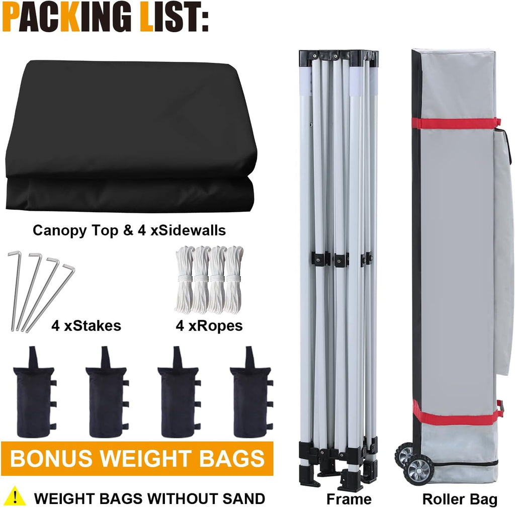 hlong 10x10 heavy duty pop-up canopy with 4 showing dimensions