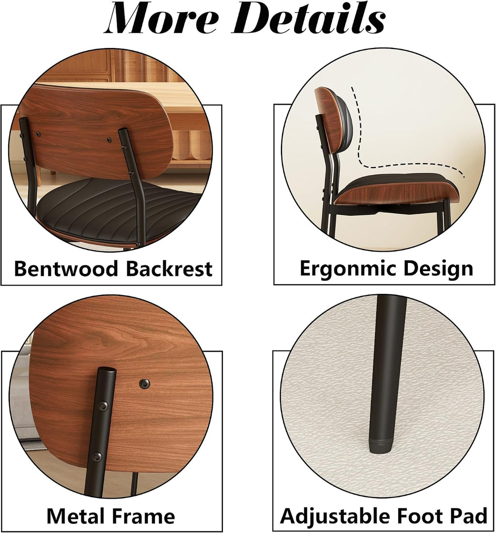 PU Leather Dining Chairs Set of 2 with Walnut Bentwood, Black