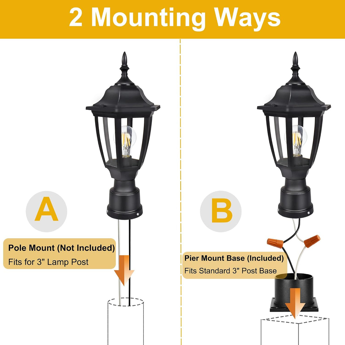 FUDESY Outdoor Post Lights, Exterior Lamp Post Light Fixture, Black, 2 Pack