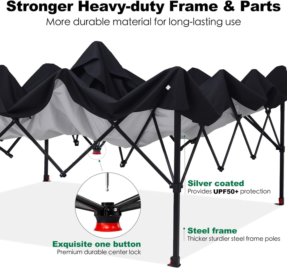 GAFETE Pop Up Canopy Tent Outdoor Sidewall One Push (Black, 12X12)