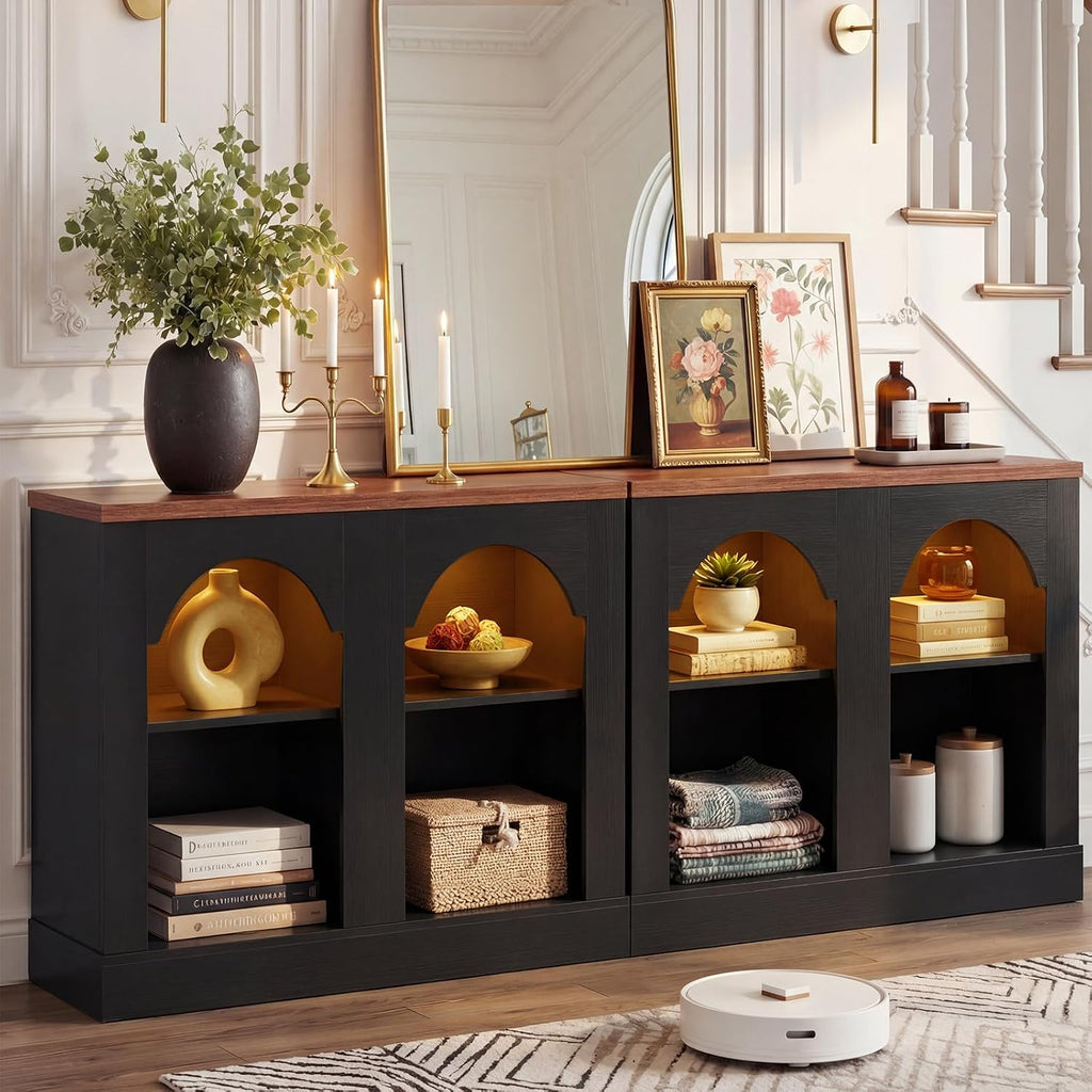 Unikito 94" Long Arched Console Table with LED Light & Adjustable Shelf